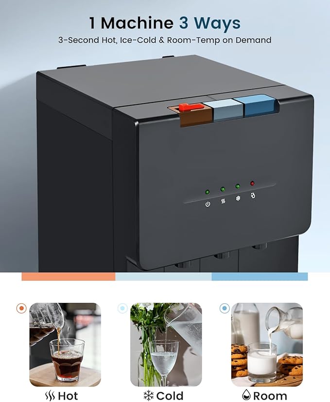 Bottom Loading Water Cooler Dispenser for 5 Gallon Bottles - 3 Temperatures with Hot, Cold & Room Spouts, Water Dispenser with Child Safety Lock for Home, Office, Kitchen