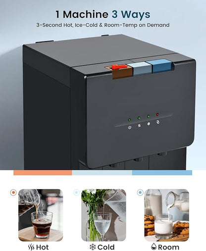 Bottom Loading Water Cooler Dispenser for 5 Gallon Bottles - 3 Temperatures with Hot, Cold & Room Spouts, Water Dispenser with Child Safety Lock for Home, Office, Kitchen