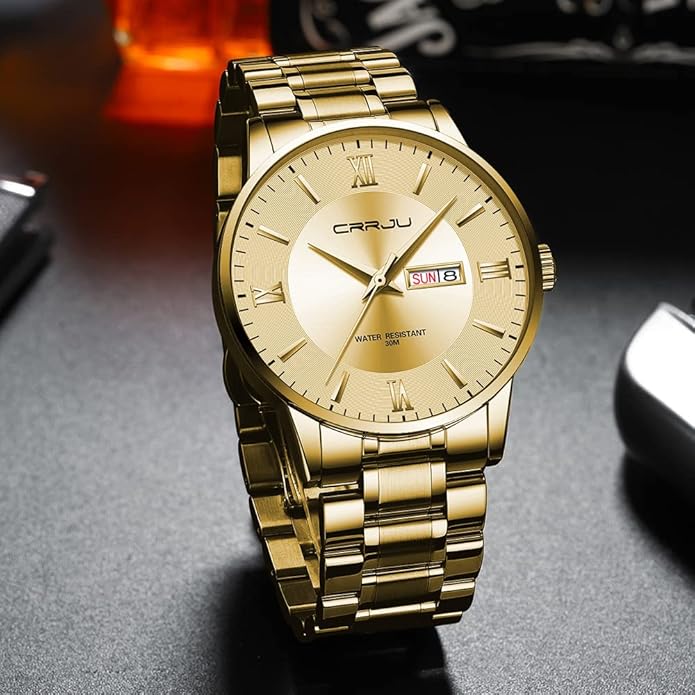 CRRJU Men's Fashion Luxury Stainless Steel Watches for Men Business Auto Date Chronograph Analog Quartz Wristwatches