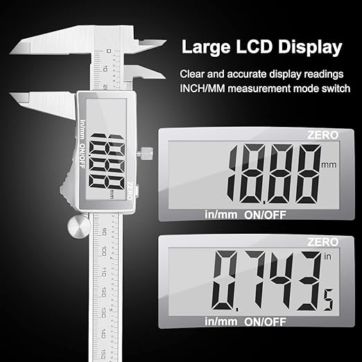 Preciva Digital Caliper, Electronic Stainless Steel Caliper Measuring Tool, Micrometer Calipers with Large LCD Screen, Switch from Inch Metric Fraction, Auto-Off Feature (6INCH/150MM)