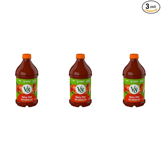 V8 Spicy Hot Vegetable Juice, 46 fl oz | 100% Juice | Pack of 3 | Bottle