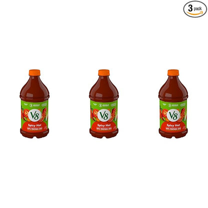 V8 Spicy Hot Vegetable Juice, 46 fl oz | 100% Juice | Pack of 3 | Bottle