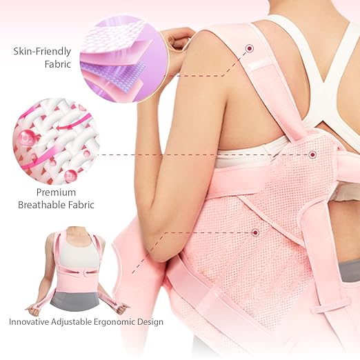 Posture Corrector for Women & Men, Adjustable Back Brace with Full Back & Shoulder Support, Spine Alignment for Upper Back Pain Relief, Scoliosis & Hunchback(Pink,Large)