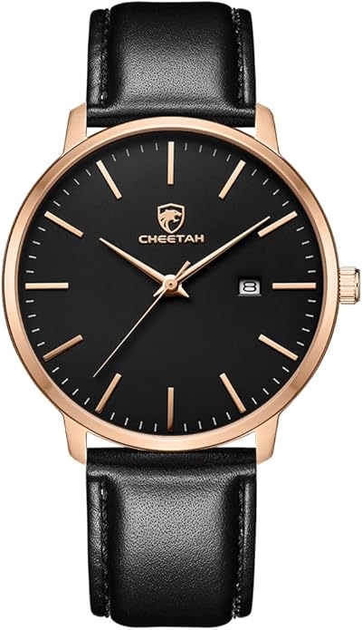 CHEETAH Minimalist Waterproof Quartz Watches for Men with Leather Strap, Auto Date
