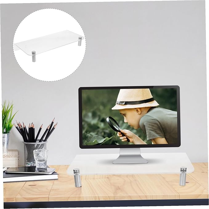 Acrylic Monitor Stand with Metal Legs Computer Desk Shelf Organizer for Office Workspace Stylish Desktop Riser for Laptop and Accessories Storage