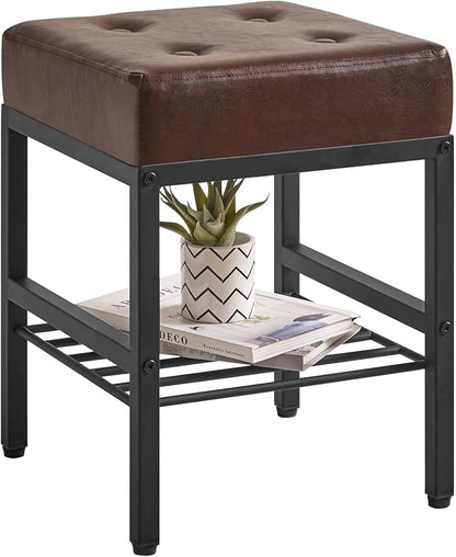 IBUYKE Square 16.34 inches Stool with Adjustable Feet and Storage Space, Footrest Chair,Multi-Use as Small Side Table or Ottoman, for Bedroom, Dark Brown LG-60Z