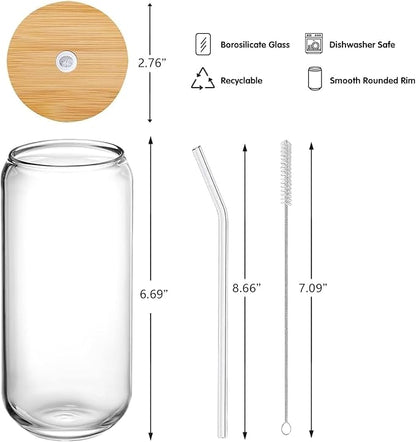 20oz Glass Cups with Lids and Straws Set of 4 – Aesthetic Large Iced Coffee Tumblers for Women, Friends, or Couples – Gift-Ready Reusable Drinkware for Home, Office, or Christmas