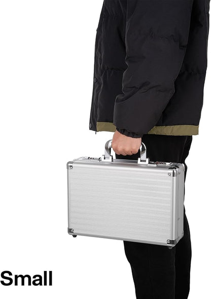 File Organizer Storage Box - 14.2 x 9.8 x 4.5 Inch Medium, Portable Locking Storage Totes with Dual Combination Locks, Lock Boxes for Personal Items, Cash, Briefcase - Silver