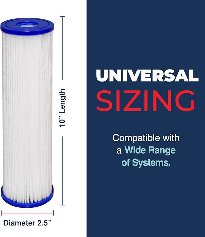 High-Performance 5 Micron 10x2.5 Whole House Pleated Sediment Filter Cartridge for Well Water Filter Replacement Compatible with WFPFC3002, WHKF-WHPL, Made in USA, 2 Pack