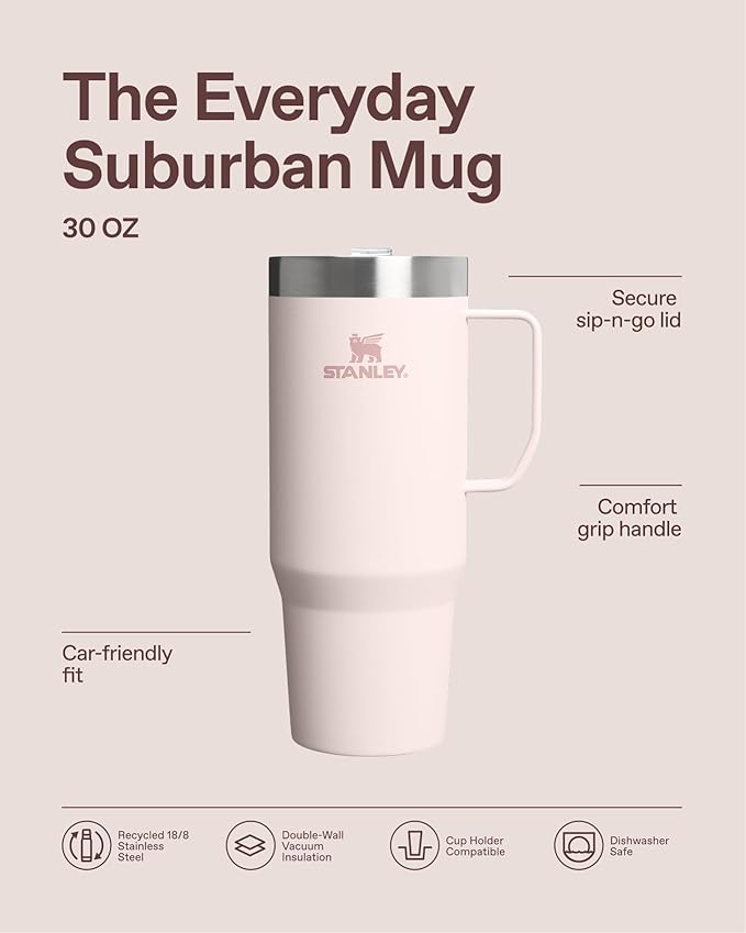 STANLEY The Everyday Suburban Mug | 30 oz | Drink Through Lid | Cup for Coffee, Tea and Drinks | Insulated Stainless Steel Coffee Mug | BPA-Free | Ash