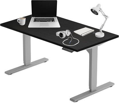 Progressive Desk Stand Up Height Adjustable Electric Standing Desk - 55" x 28" with Dual Motor, 3 Stages Sit Stand Table for Home Office - Ebony Oak, Gray Frame