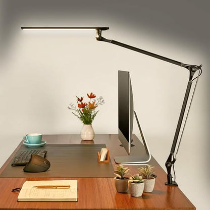 UPLIFTDESK E7 LED Desk Lamp - Adjustable 3 Color Modes, Dimmable Home Office Desk Light for Standing Desk, Dual Monitors, Aluminum Task Lamp (Silver Base)