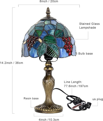 Stained Glass Lamp, Grape Style Table Lamp, 8 Inch Small Antique Lamp, for Bedside Nightstand Bedroom Living Room Home Office