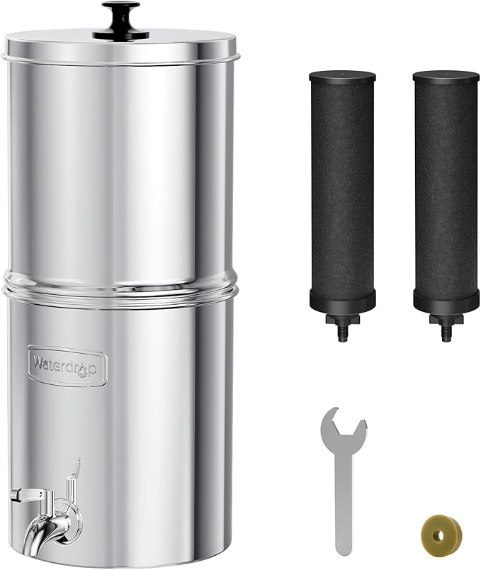 Waterdrop 1.5 Gallon Countertop Water Filtration System, NSF/ANSI 42&372 Certified Black Carbon Elements, Reduce Lead and Up to 99% Chlorine, for Home, Travel, Camping, Off-Grid