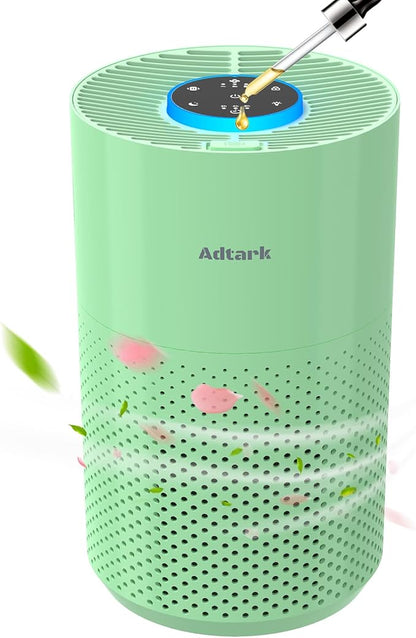 Air Purifiers for Home Bedroom, ADTARK Air Cleaner with H14 True HEPA 3-in-1 Filter, Sleep Mode & Aroma Function, 3 Light Modes, Room Air Purifier with 3 Timer for Office, Dorm, Hotel (Green)