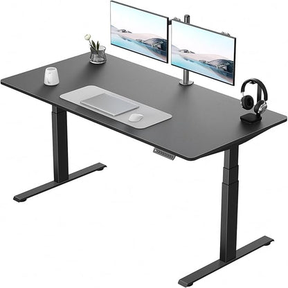 Pro 3 Stages Dual Motor 59 x 30 in Electric Standing Desk with One Piece Desktop, Adjustable Height, Sit to Stand Up Desk for Home Office, Work Study, Black Frame & Black Desktop (2 Packages)