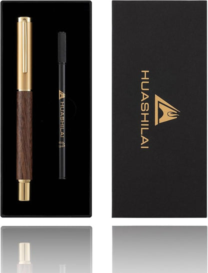 Luxury Wooden and Metal Rollerball Pen Set with Spare Gel Ink Refill,Rosewood,White Oak,Walnut Wood Signature Roller Ball Pen,Business Gift Set for Men and Women (Walnut Wood)