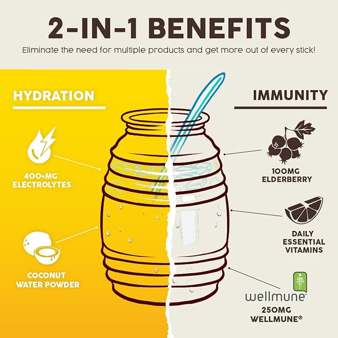 Salud 2-in-1 Hydration Packets + Immunity Electrolytes Powder, Pineapple - Agua Fresca Drink Mix, Elderberry, Dairy & Soy Free, Non-GMO, Gluten Free, Vegan, Low Calorie, 1g Sugar (15 Servings)