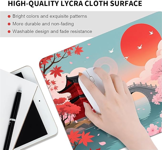 Square Mouse Pad Japanese Sunset Scenery, Personalized Premium-Textured Custom Mouse Mat Design, Washable Mousepad Cloth, Non-Slip Rubber Base Computer Mouse Pads for Wireless Mouse