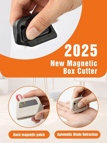 2 PACK Magnetic Box Cutter, Retractable Utility Knife with Ceramic Blade, Stays Sharp Up to 10X Longer, Safe for Kids,Home and Office, Cardboard Cutting Tool