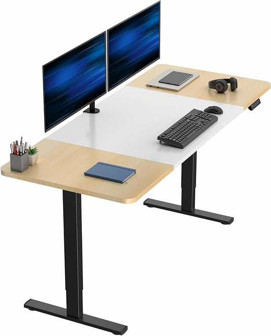 VIVO Electric 71 x 30 in Standing Desk, Memory Height Adjustment, 1B Series, White and Light Wood Top, Black Frame, DESK-KIT-1B7WC