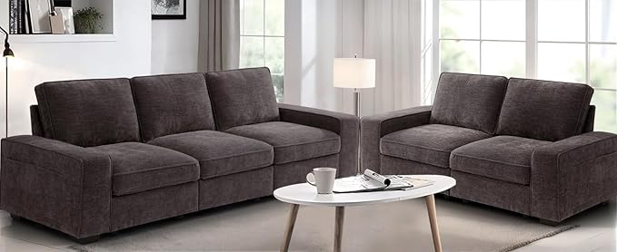 TEKAMON 73" Modular Sofa Couch with Seat Storage, Comfy 2-Seater Chenille Fabric Loveseat Sofa for Living Room, Office, RV, Apartment W/Deep Seat, Wide Arms, USB, Side Pockets, Washable Cover(DkGrey)