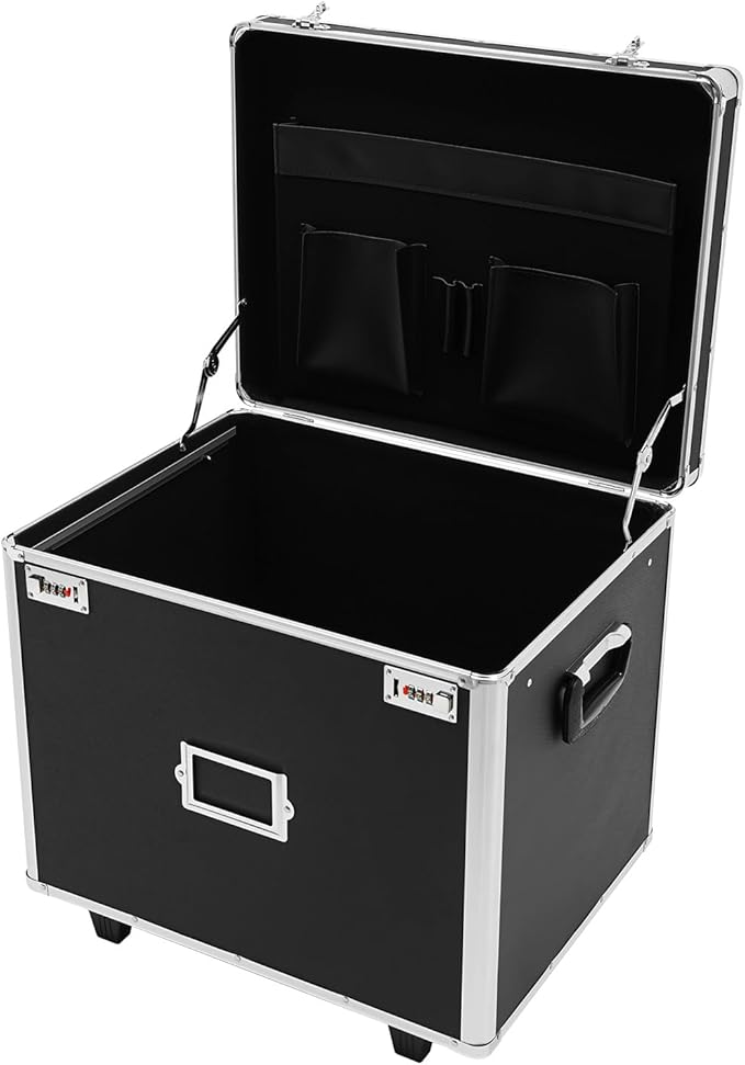Portable File Box with Handle, Locking File Storage Box with Wheels, 19.2x15x16 Double Locking Rolling File Cabinet, Mobile Busniness Case for Office Home,Offices, Hospitals, Banks