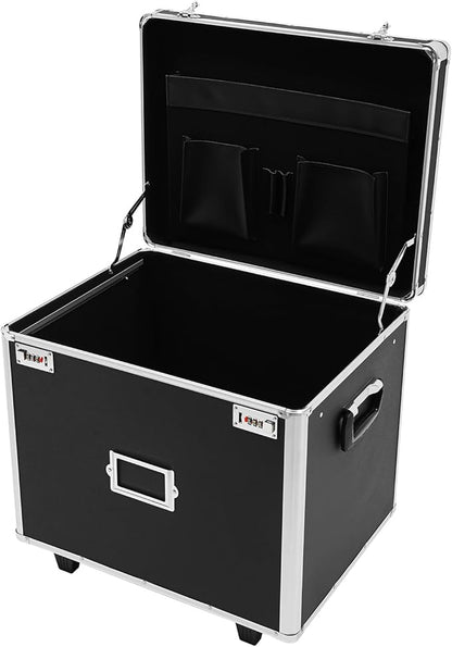 Portable File Box with Handle, Locking File Storage Box with Wheels, 19.2x15x16 Double Locking Rolling File Cabinet, Mobile Busniness Case for Office Home,Offices, Hospitals, Banks