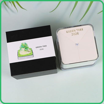 3D Memo Pad 2026 Time Piece Calendar Desk Calendar Tear Away Notepad with Lights DIY Art Carving Sticky Notes Artwork Gift for Thanksgiving Christmas Office Desktop Decoration-Green Treehouse