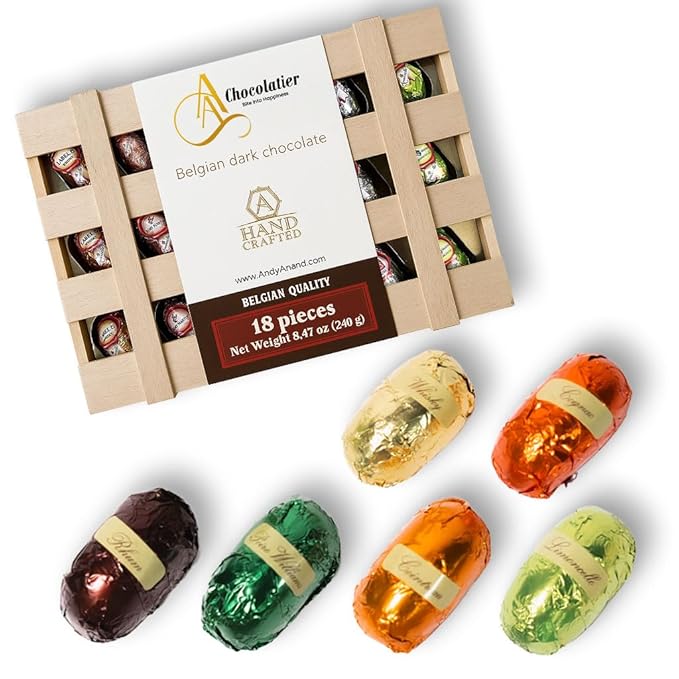 Andy Anand Chocolatier European liqueur Flavored Dark Chocolate Bottles - Filled with Top-Shelf Liquor, Gluten Free Assorted Liquor Flavors, Liqueur Center Filled Chocolate in Wooden Gift Box (18Pcs)