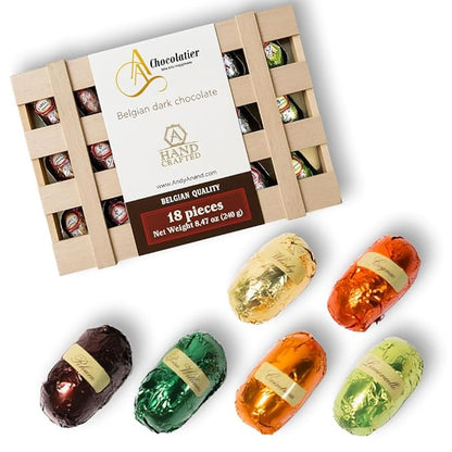 Andy Anand Chocolatier European liqueur Flavored Dark Chocolate Bottles - Filled with Top-Shelf Liquor, Gluten Free Assorted Liquor Flavors, Liqueur Center Filled Chocolate in Wooden Gift Box (18Pcs)