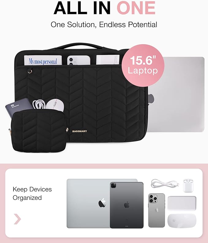 BAGSMART 15-16 inch Laptop Case with Handle, Puffy Padded Sleeve Compatible for MacBook Air 15.6 inch, MacBook pro 16 inch, Dell, HP Computers