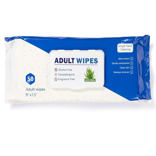 Countrywide Medical Adult Wet Wipes with Aloe - Premium Soft Pack Washcloths - Disposable Unisex Adult Incontinence & Cleansing Wipes for Men & Women - Large 13"x 9", 600 Count (12 Packs of 50)