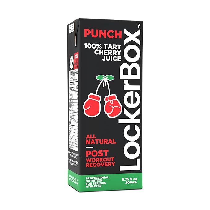 LockerBox Punch 100% Tart Cherry (40 Pack) 6.75 oz Juice Box with Straw | Organic, Sugar Free, Zero Caffeine Drink for Post Exercise Muscle Recovery, Natural Sleep Support, and Clean Daily Hydration