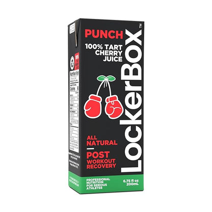 LockerBox Punch 100% Tart Cherry (40 Pack) 6.75 oz Juice Box with Straw | Organic, Sugar Free, Zero Caffeine Drink for Post Exercise Muscle Recovery, Natural Sleep Support, and Clean Daily Hydration