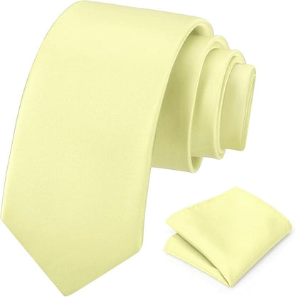 PenSee Men's Tie Set Solid Pure Color 3.15" (8CM) Classic Formal Plain Necktie and Pocket Square Set For Men