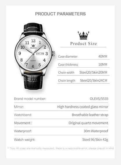 OLEVS Watch Men Mens Watches Watches for Men Leather Band Classic Brown Leather Watch Men, Analog Watch Men, Black Mens Leather Watch, Dress Waterproof Large Face Mens Watch,Relojes para Hombres Watch