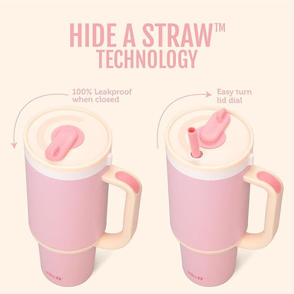 Ello Oasis 30 oz Tumbler with Handle & Retracting Straw | Reusable Insulated Stainless Steel Cup 100% Leakproof, Gifts for Teens Women Men | Keeps cold for 24 Hours, Cup Holder Friendly, Sunrise Glow