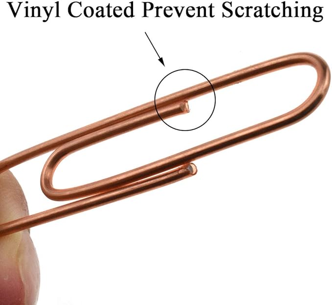 HAHIYO Paper Clips Large 2 inches Length Rose Gold Paperclips Vinyl Coated Prevent Scratching Tearing The Pages Sturdy for Bookmark Organize Home Office School 80 Pack