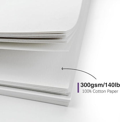 30 Pack Blank Foldable Watercolor Cards with Envelopes 5"x7", 10 Sheets Watercolor Postcards, 140lb/300gsm Heavyweight 100% Cotton Cards for Painting, Greeting, Birthday Valentine