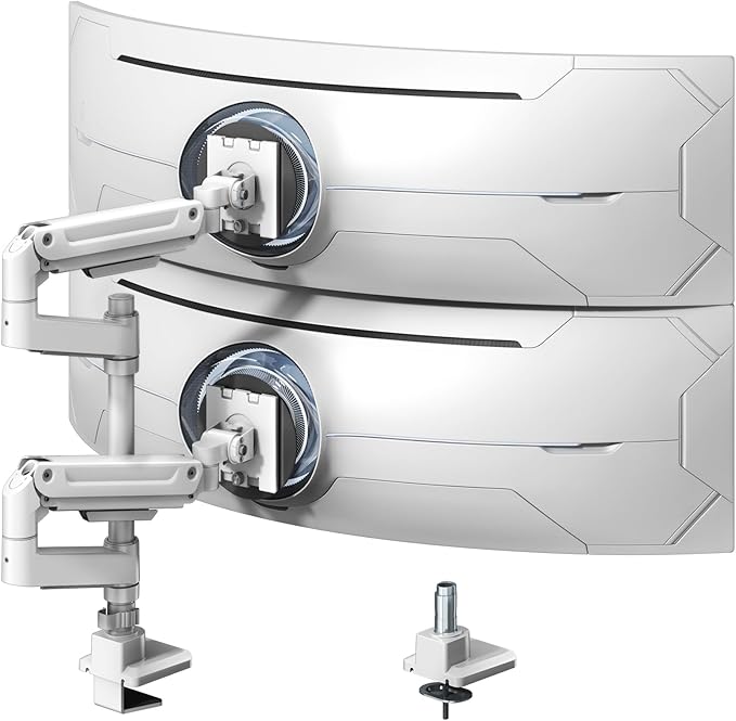 Dual Monitor-Arm Heavy-Duty for 17-49-inch Screens - Vertical Stacked Dual Monitor Mount Stand for Ultrawide Screens up to 44lbs, Aluminum,Full Motion, VESA 75/100 mm, White