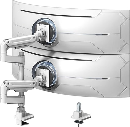 Dual Monitor-Arm Heavy-Duty for 17-49-inch Screens - Vertical Stacked Dual Monitor Mount Stand for Ultrawide Screens up to 44lbs, Aluminum,Full Motion, VESA 75/100 mm, White
