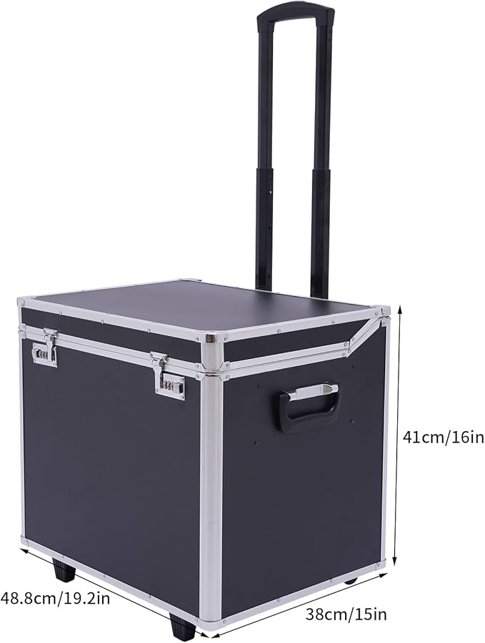 Locking File Organizer Box, Portable Mobile Business Case, Fireproof Document File Organizer, Trolley File Box with Handle and Lock, Letter/Legal File Storage, 19.2 x 15 x 16inch, Black