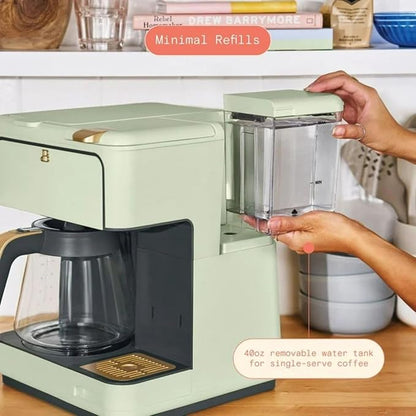 Beautiful Multi-Brew Coffee Maker – 12-Cup Carafe & Single-Serve Pod or Grounds, Iced Coffee Mode, Programmable Touch Display, Includes Filters (Sage Green)
