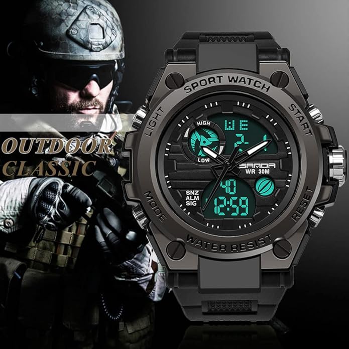 KXAITO Men's Watches Sports Outdoor Waterproof Military Watch Date Multi Function Tactics LED Alarm Stopwatch