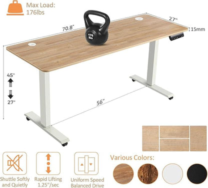 Electric Standing Desk 70 x 27 Inches Adjustable Height Sit Stand Up Desk for Home Office Computer Workstation Memory Preset with Wheels,Rustic Oak