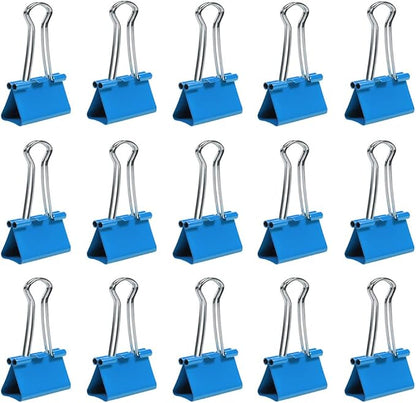 JAM PAPER Colorful Binder Clips - Medium - 1 1/4 Inch (32 mm) - Blue Binderclips - 15/Pack