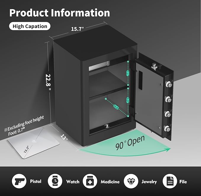 KAPUCI Touchscreen Biometric Fingerprint Safe Box,Full Soft Package Interior with Private Inner Door Digital Heavy Personal Private Cabinet Home Safes,Suitable for Home, Office, Bedroom(Black)