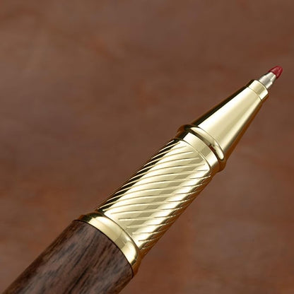 Luxury Wooden and Metal Rollerball Pen Set with Spare Gel Ink Refill,Rosewood,White Oak,Walnut Wood Signature Roller Ball Pen,Business Gift Set for Men and Women (Walnut Wood)