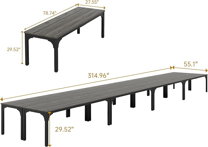 Conference Table, Super Sturdy Large Rectangle Meeting Seminar Table, Long Business Tables, Grey, 8Pcs